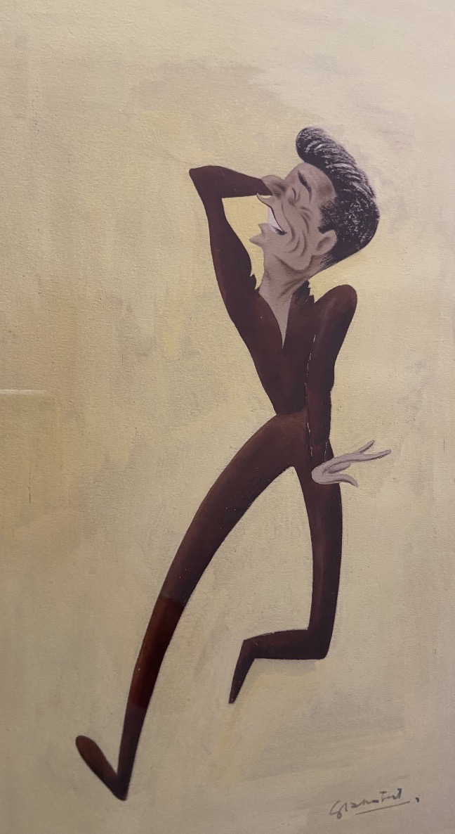 Gouache Drawing Caricature Of Yves Montand By Bernard Grambert, 1950s