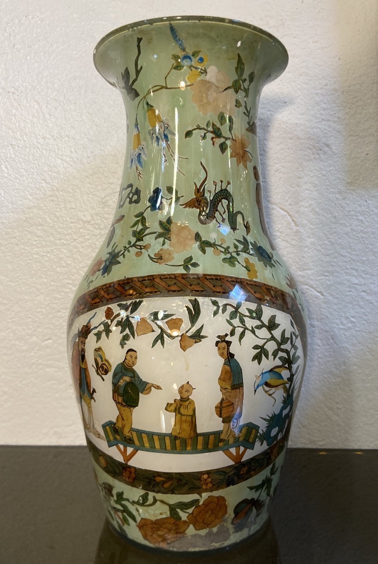 Vase En Fixé Sous Verre, Italie, Epoque XVIIIe