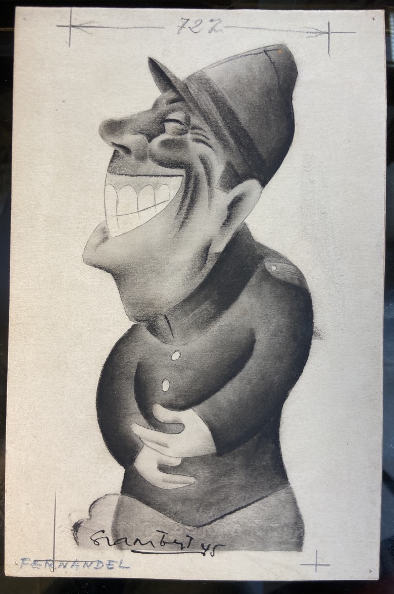Cartoon Drawing Of Fernandel By Bernard Grambert, Year 1945