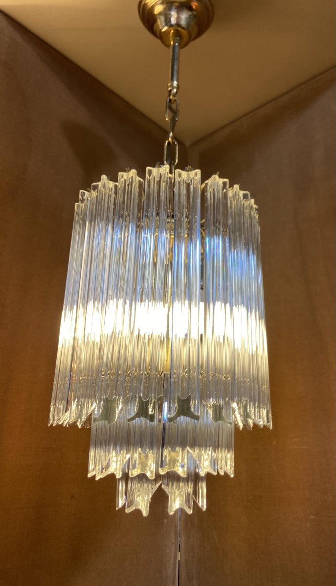 Lustre Par Paolo Venini, Cristal et Métal Doré, Années 1960-photo-2