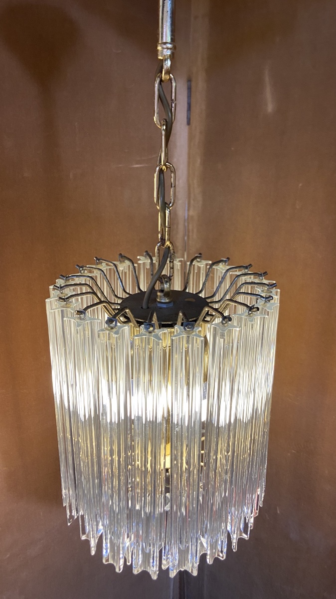 Lustre Par Paolo Venini, Cristal et Métal Doré, Années 1960-photo-3