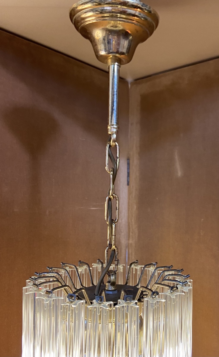 Lustre Par Paolo Venini, Cristal et Métal Doré, Années 1960-photo-4