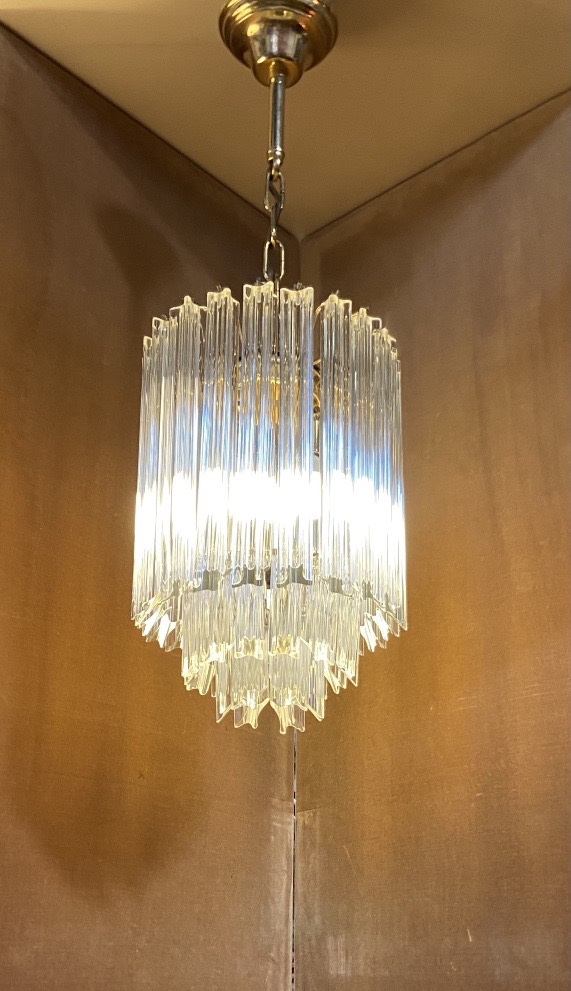 Lustre Par Paolo Venini, Cristal et Métal Doré, Années 1960