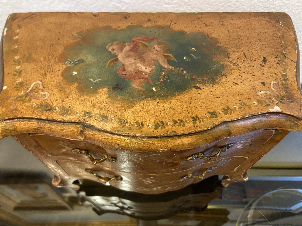 Boîte A Bijoux Commode Miniature Vernis Martin, Epoque 1900/1920-photo-4