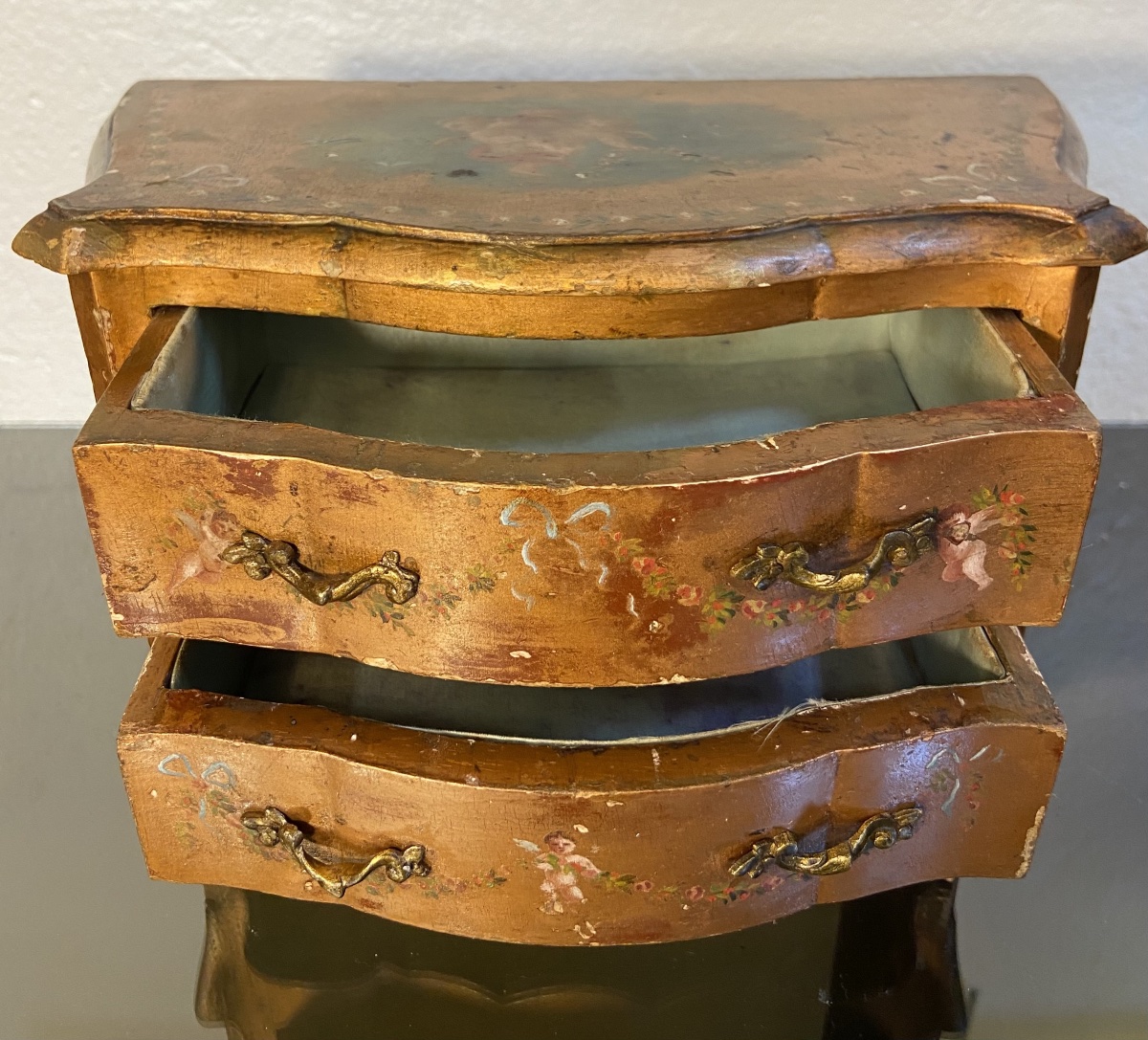 Boîte A Bijoux Commode Miniature Vernis Martin, Epoque 1900/1920-photo-1