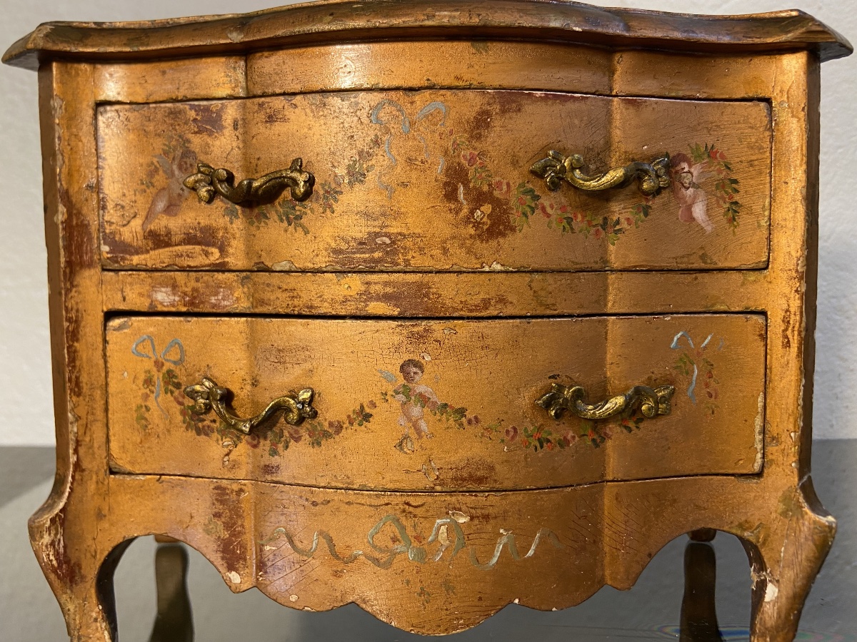 Boîte A Bijoux Commode Miniature Vernis Martin, Epoque 1900/1920-photo-5
