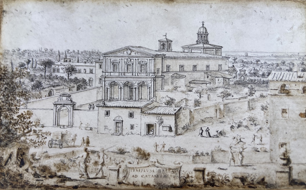 Dessin Miniaturiste De La Basilique Saint Sébastien Hors Les Murs, Epoque Début XIXe