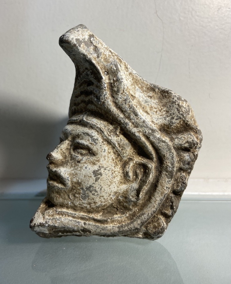 Small Pre-columbian Eagle Warrior Head, Terracotta, 14th/15th Century-photo-2