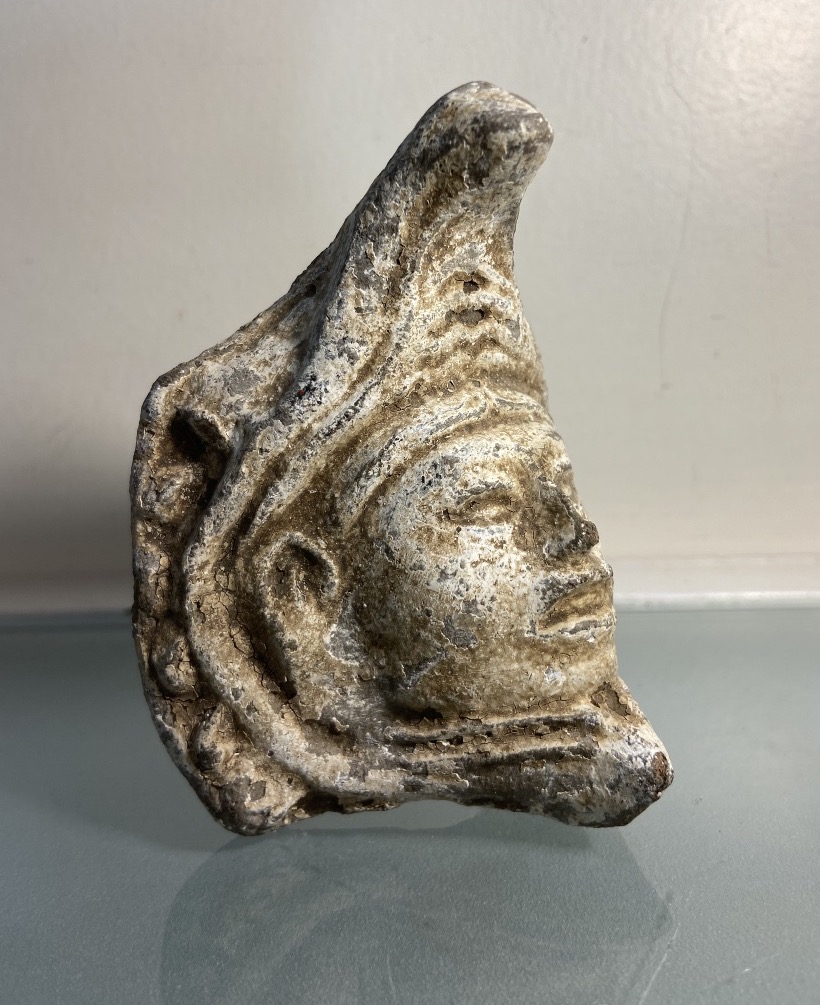 Small Pre-columbian Eagle Warrior Head, Terracotta, 14th/15th Century-photo-2