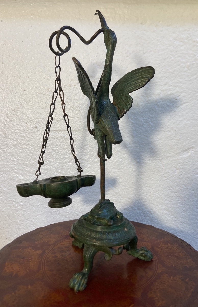 Petite Lampe A Huile A L'Antique En Bronze, Epoque XIXe-photo-1