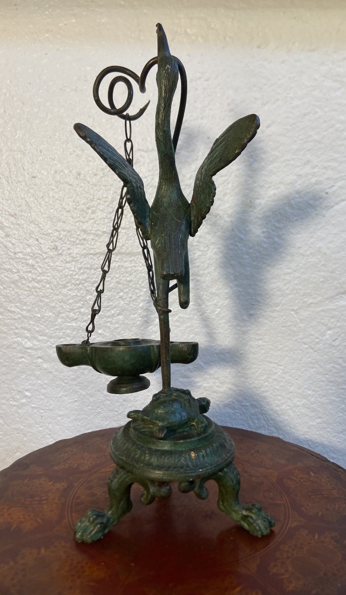 Petite Lampe A Huile A L'Antique En Bronze, Epoque XIXe-photo-2