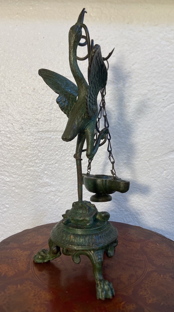 Petite Lampe A Huile A L'Antique En Bronze, Epoque XIXe-photo-3