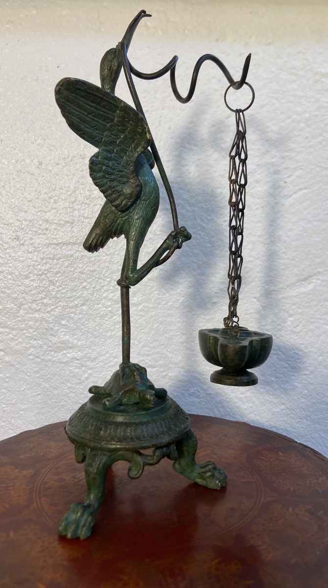 Petite Lampe A Huile A L'Antique En Bronze, Epoque XIXe-photo-4
