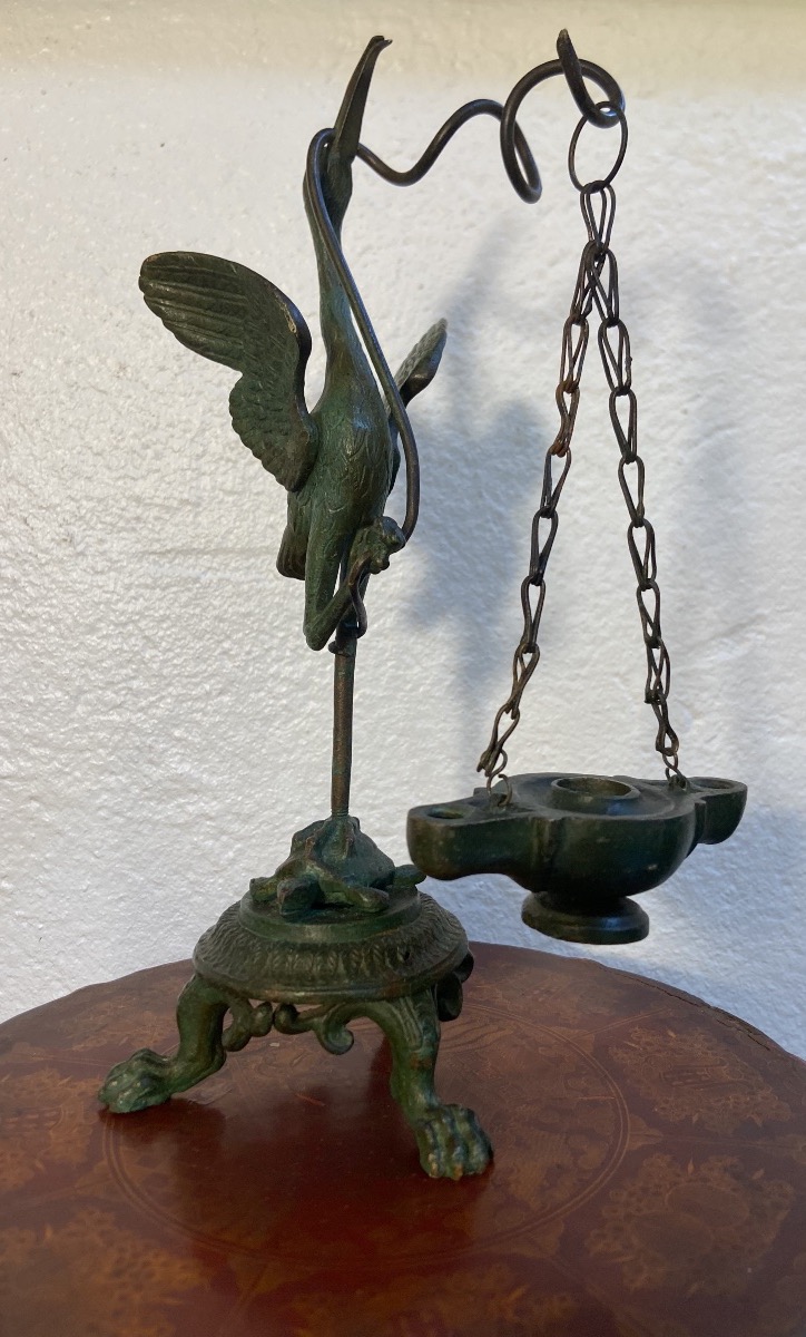 Petite Lampe A Huile A L'Antique En Bronze, Epoque XIXe-photo-5