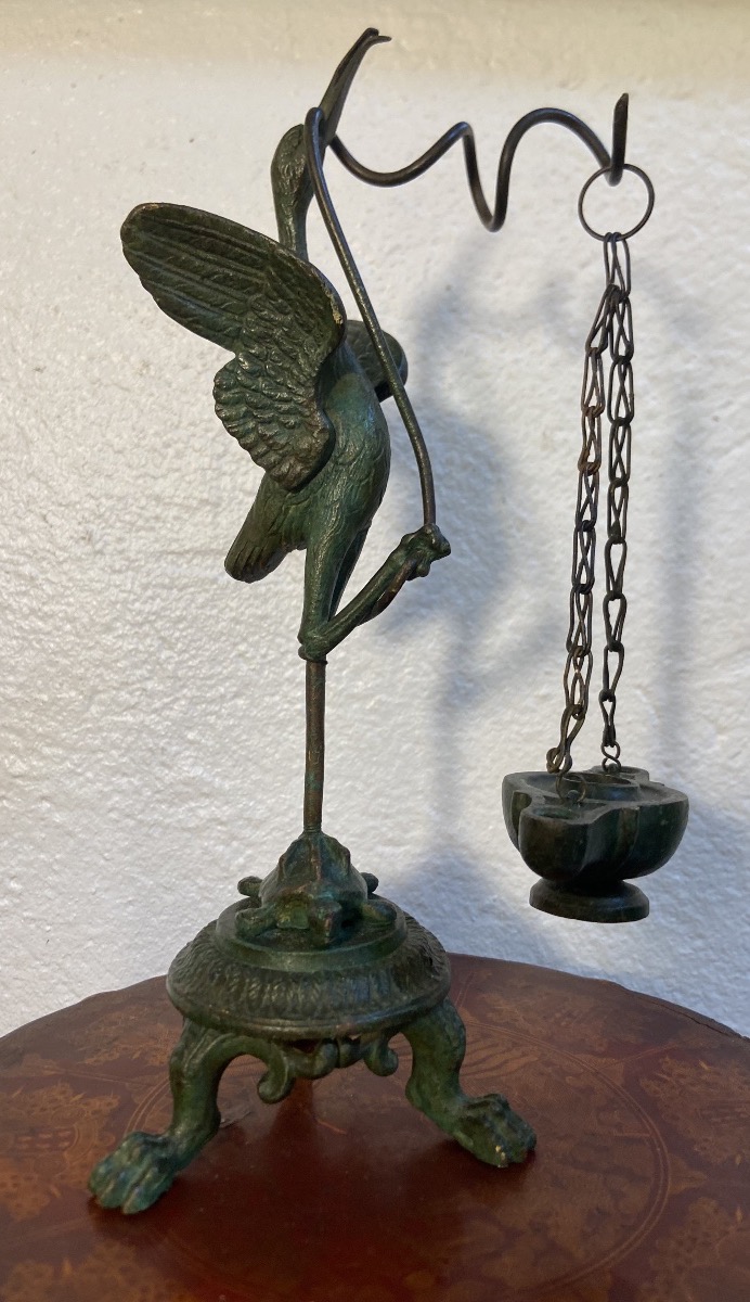 Petite Lampe A Huile A L'Antique En Bronze, Epoque XIXe