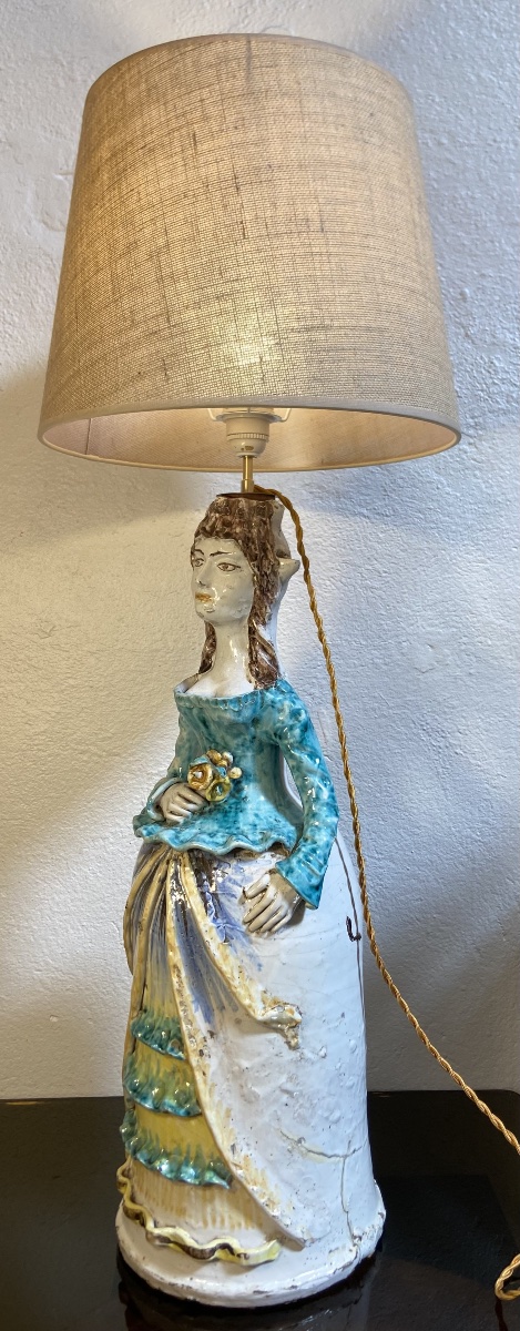 Large Lamp, Caltagirone Earthenware Candleholder, Sicily, 1950s–60s-photo-2