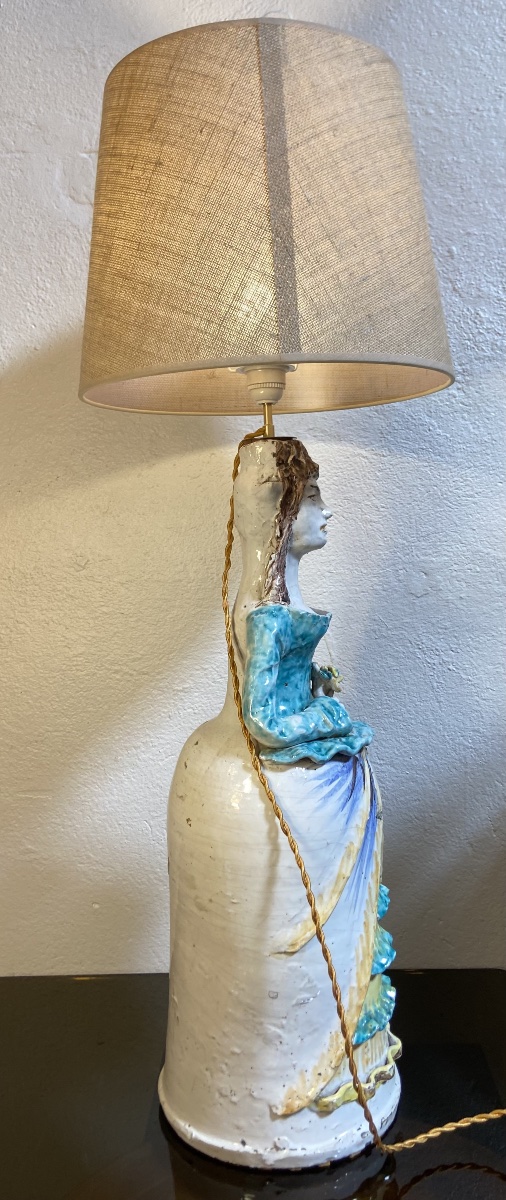Large Lamp, Caltagirone Earthenware Candleholder, Sicily, 1950s–60s-photo-2