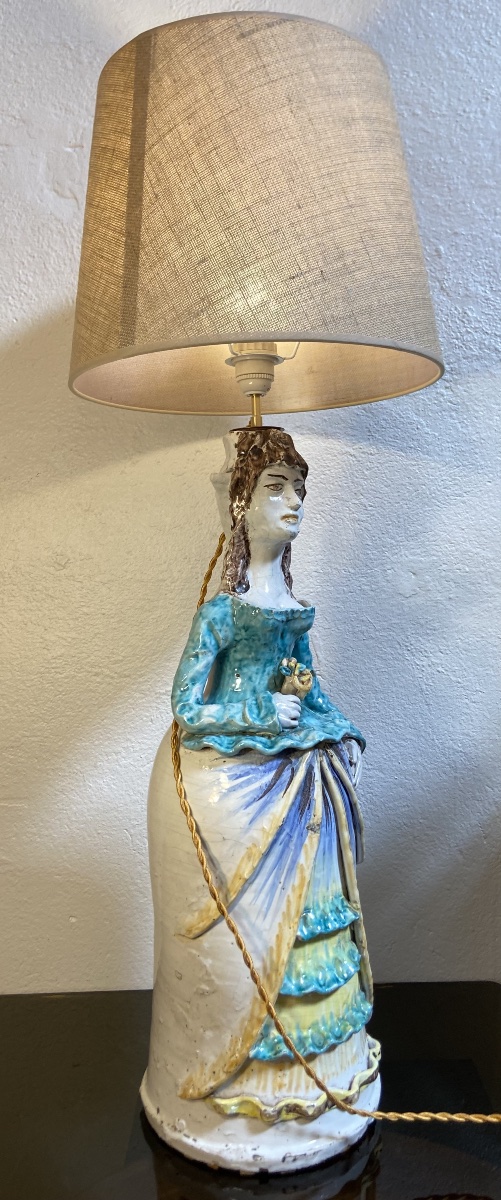 Large Lamp, Caltagirone Earthenware Candleholder, Sicily, 1950s–60s-photo-3
