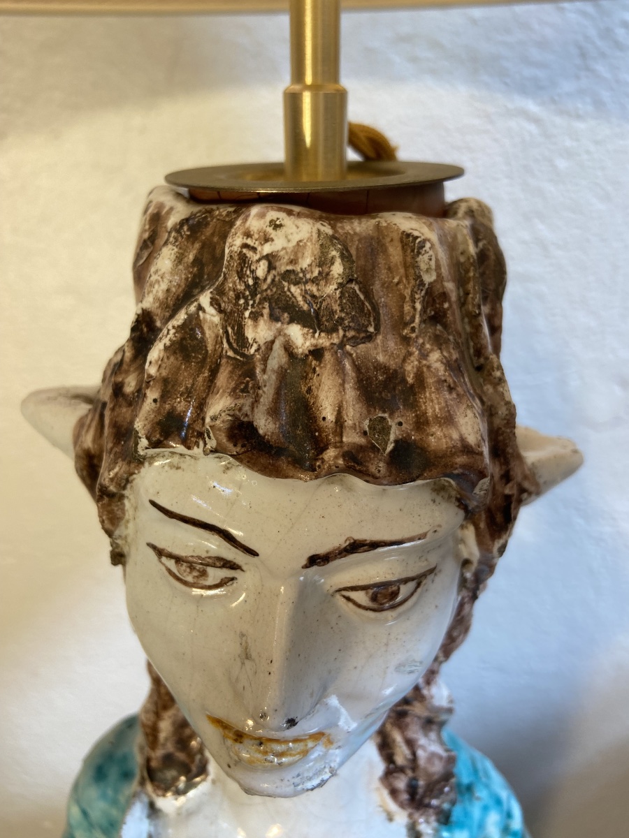 Large Lamp, Caltagirone Earthenware Candleholder, Sicily, 1950s–60s-photo-4