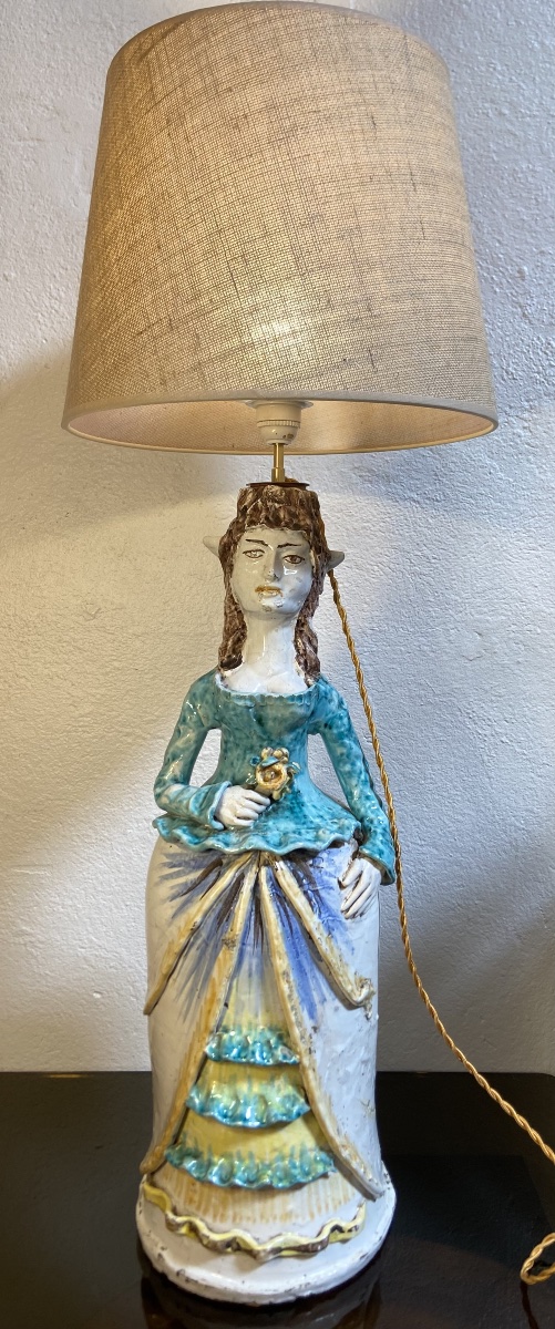 Large Lamp, Caltagirone Earthenware Candleholder, Sicily, 1950s–60s