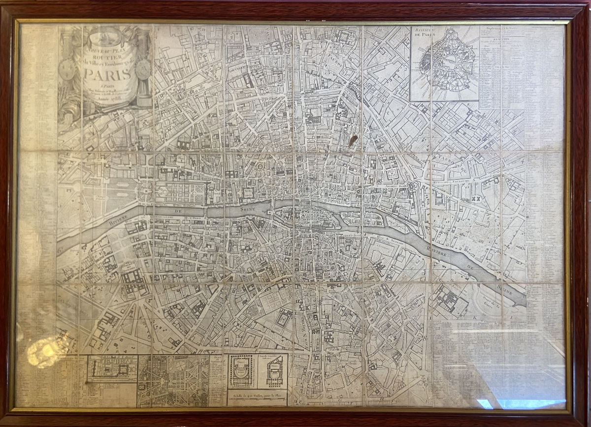Antique Map, Road Map Of The City Of Paris, 1788