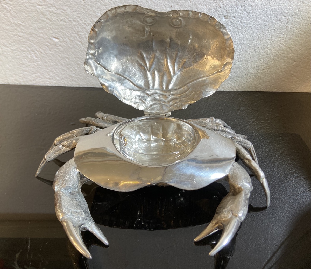 Crabe Métal Argenté Franco Lapini, Présentoir A Caviar, Années 1960-photo-5
