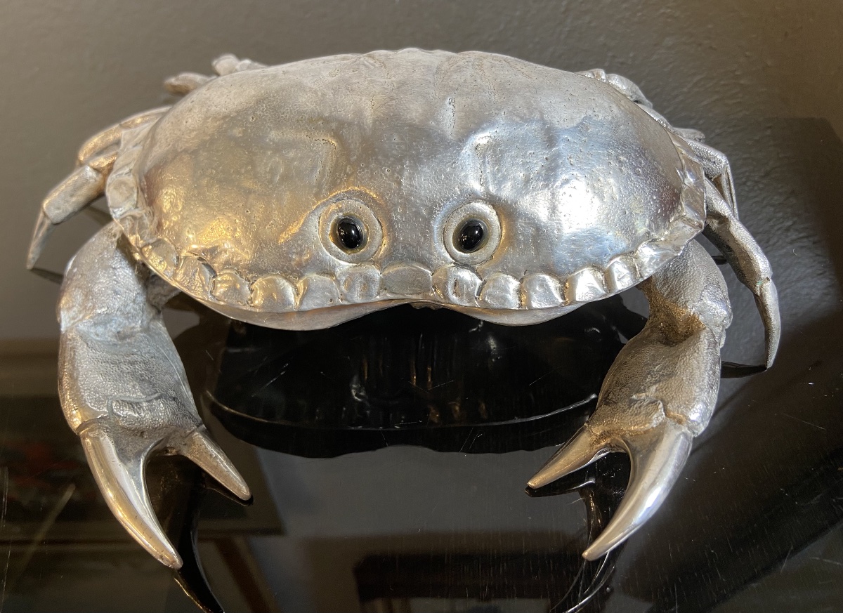 Crabe Métal Argenté Franco Lapini, Présentoir A Caviar, Années 1960