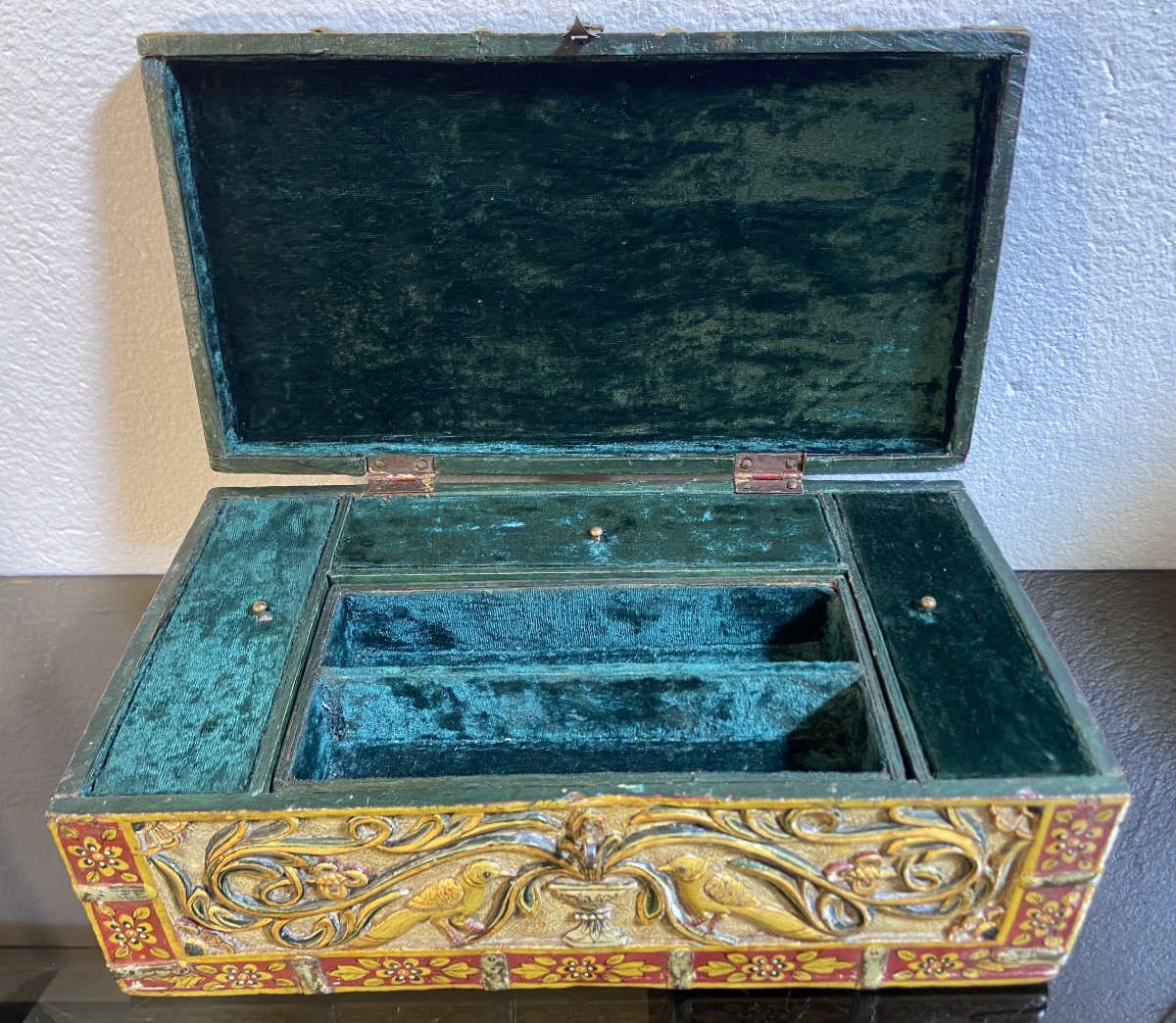 Coffret A Bijoux Indien, Bois Sculpté Polychrome, Epoque XIXe-photo-5