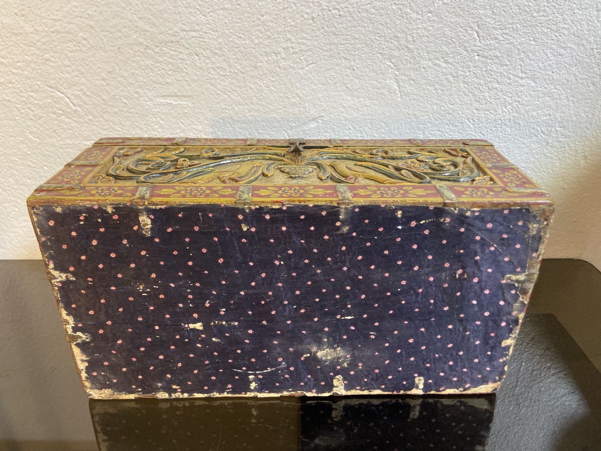 Coffret A Bijoux Indien, Bois Sculpté Polychrome, Epoque XIXe-photo-7