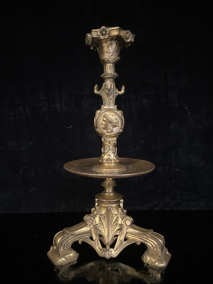 Gilded Bronze Watch Holder Candleholder, 19th Century-photo-2