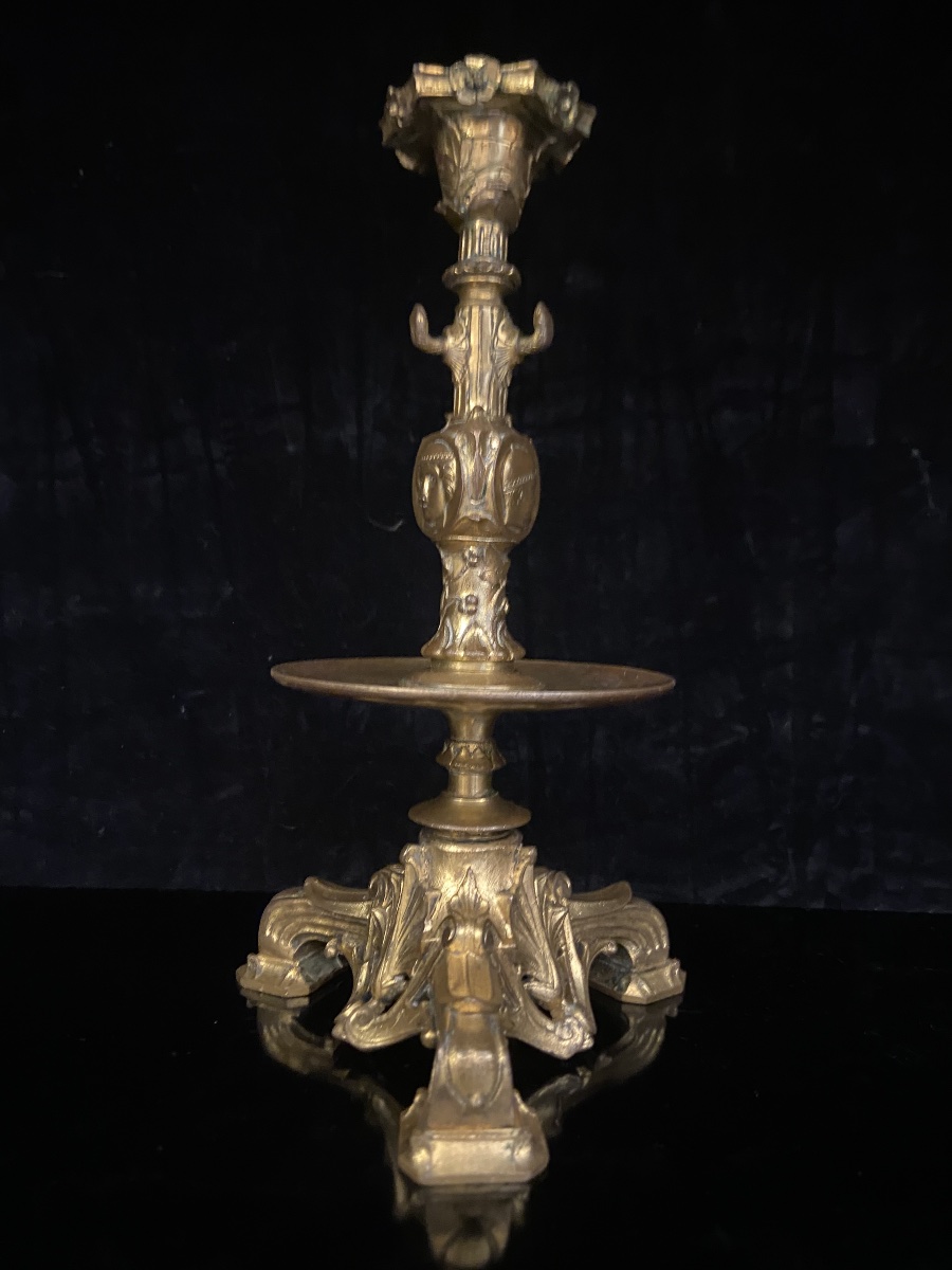 Gilded Bronze Watch Holder Candleholder, 19th Century-photo-4