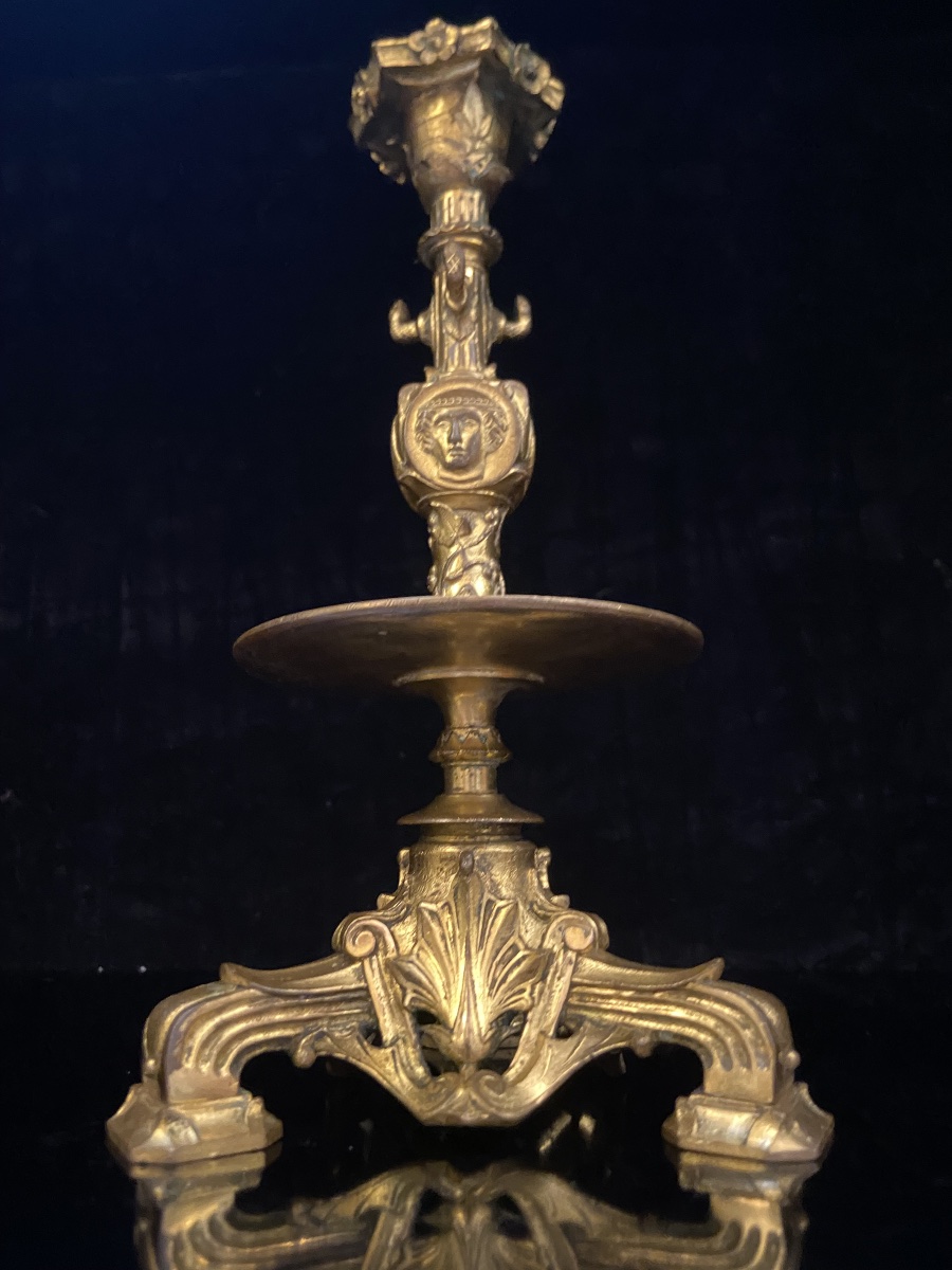 Gilded Bronze Watch Holder Candleholder, 19th Century-photo-1