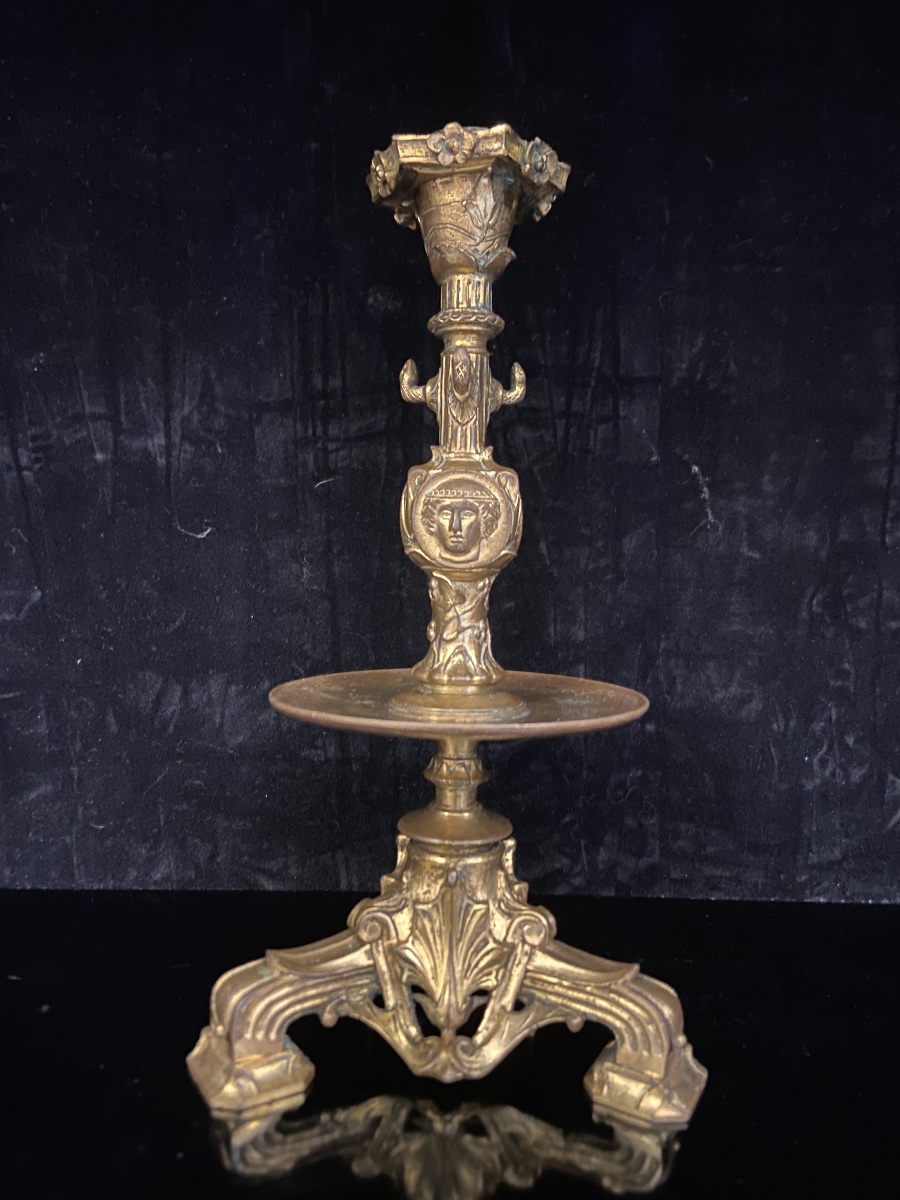 Gilded Bronze Watch Holder Candleholder, 19th Century