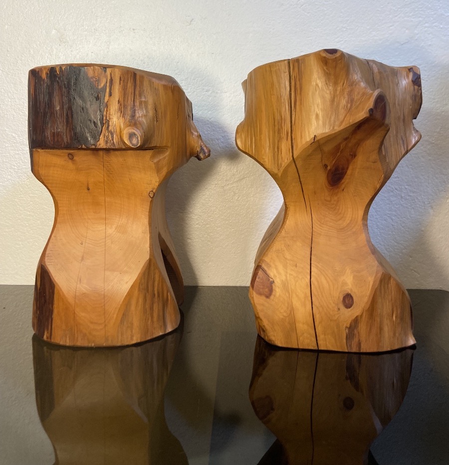 Deux Tabourets Brutalistes En Bois D'Olivier, Années 1980-photo-3