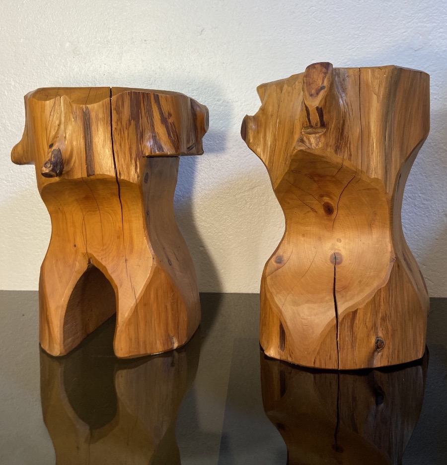 Deux Tabourets Brutalistes En Bois D'Olivier, Années 1980-photo-1