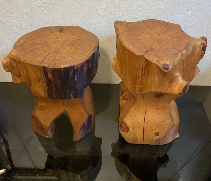 Deux Tabourets Brutalistes En Bois D'Olivier, Années 1980-photo-4