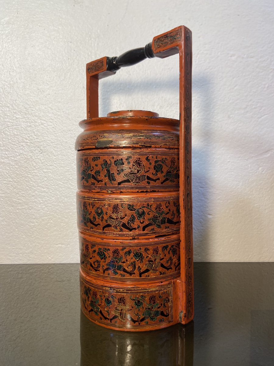 Stackable Thai Lacquered Wooden Boxes, Early 20th Century-photo-2