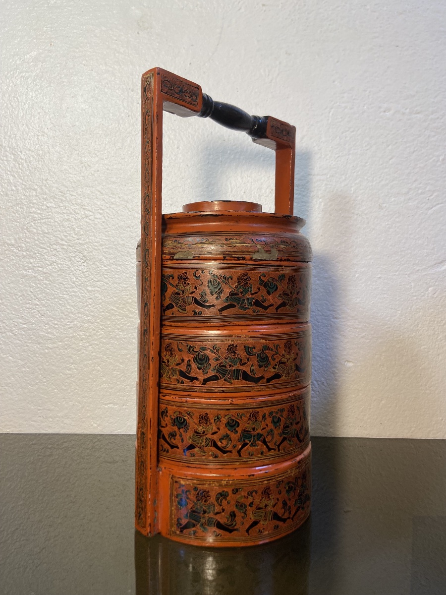 Stackable Thai Lacquered Wooden Boxes, Early 20th Century-photo-4