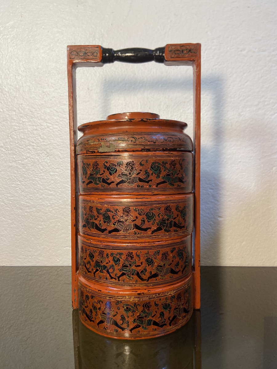 Stackable Thai Lacquered Wooden Boxes, Early 20th Century-photo-1