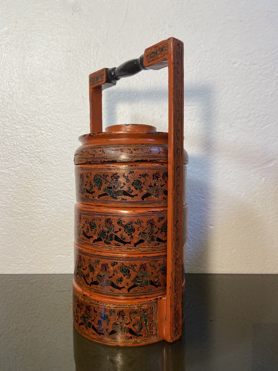 Stackable Thai Lacquered Wooden Boxes, Early 20th Century-photo-2