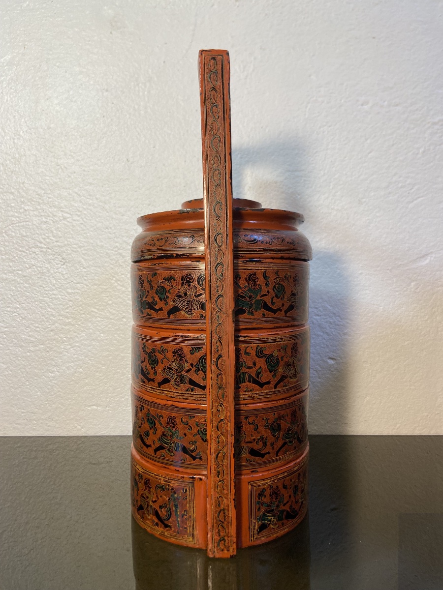 Stackable Thai Lacquered Wooden Boxes, Early 20th Century-photo-3