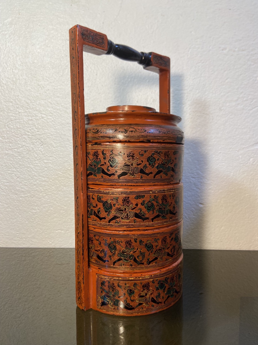 Stackable Thai Lacquered Wooden Boxes, Early 20th Century-photo-4