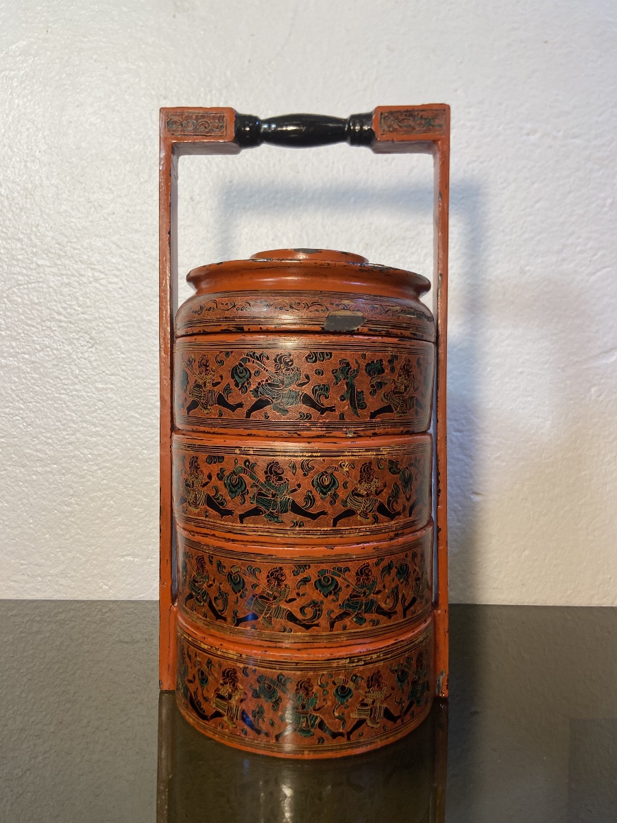 Stackable Thai Lacquered Wooden Boxes, Early 20th Century