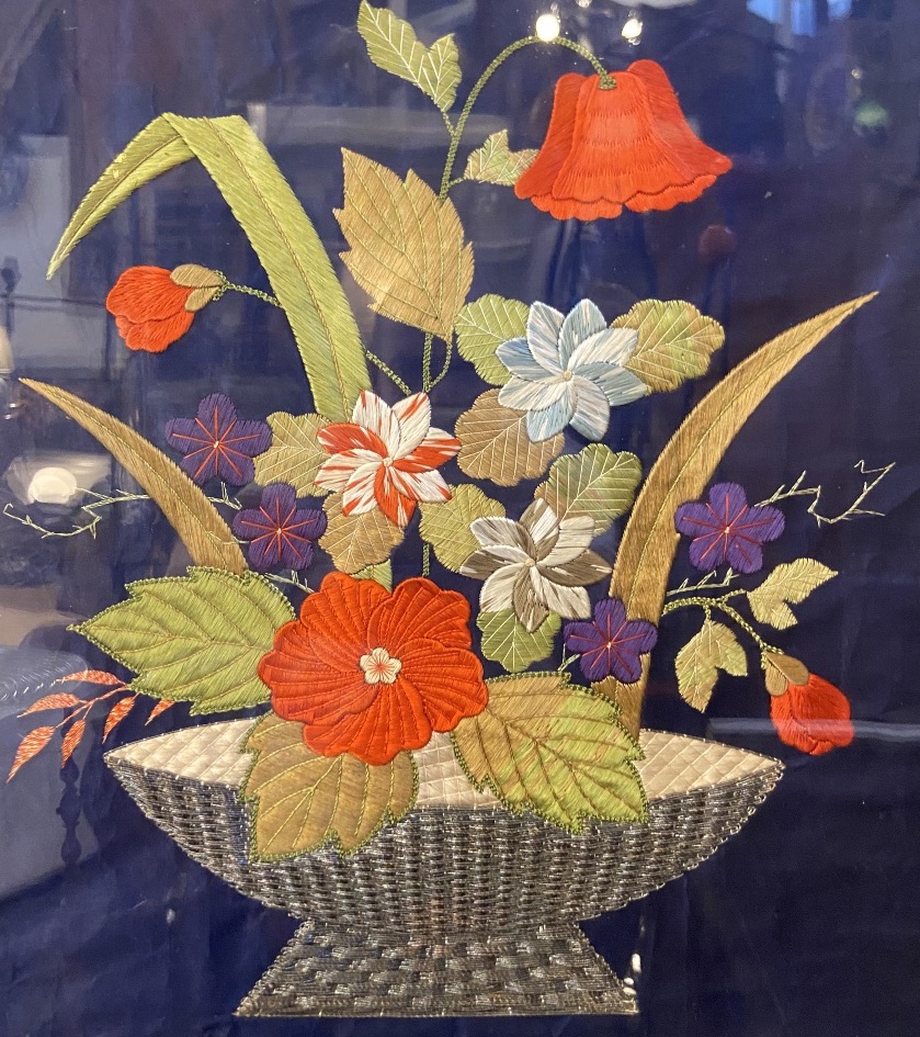 Broderie De Soie, Bouquet De Fleurs, Epoque XIXe-photo-2