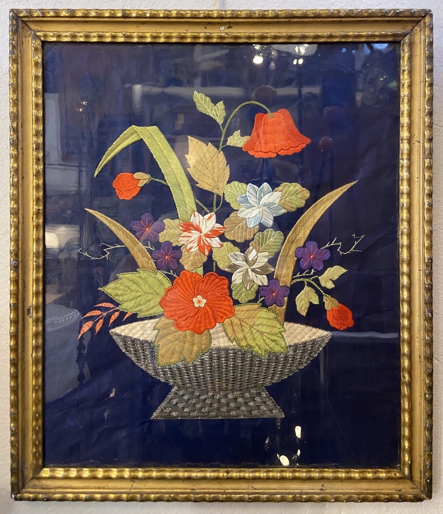 Broderie De Soie, Bouquet De Fleurs, Epoque XIXe