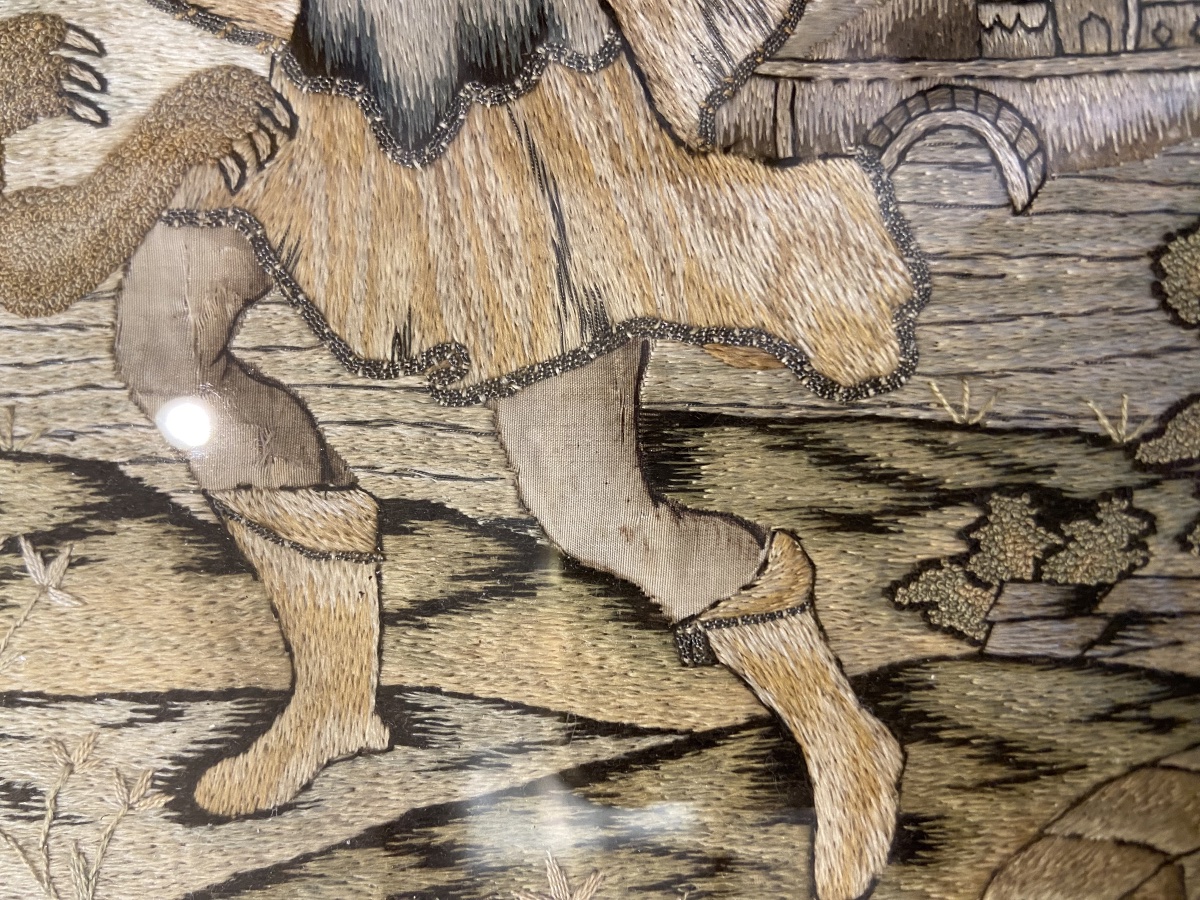 Embroidery Depicting Hercules Fighting The Lion, 19th Century-photo-4