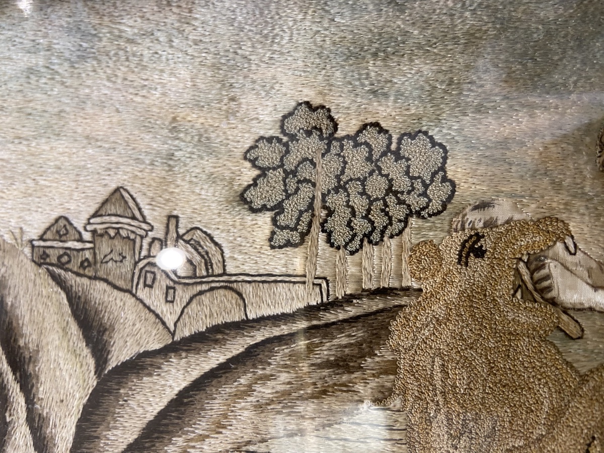 Embroidery Depicting Hercules Fighting The Lion, 19th Century-photo-2