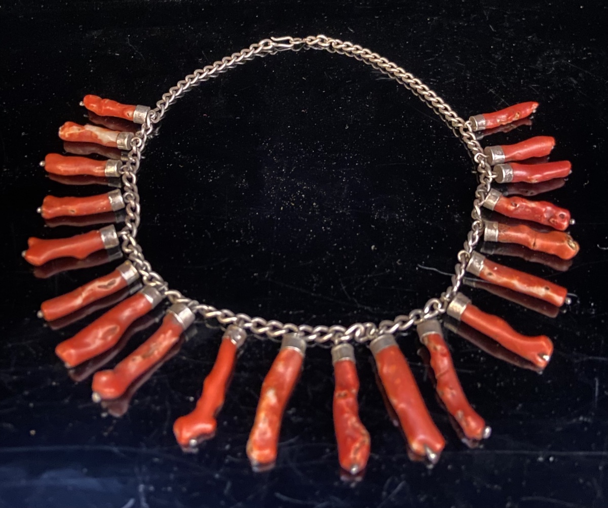 Berber Necklace, Coral And Silver, Early 20th Century