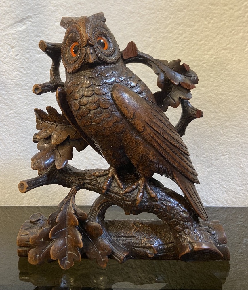 Small Carved Wooden Owl From The Black Forest, Late 19th Century-photo-2