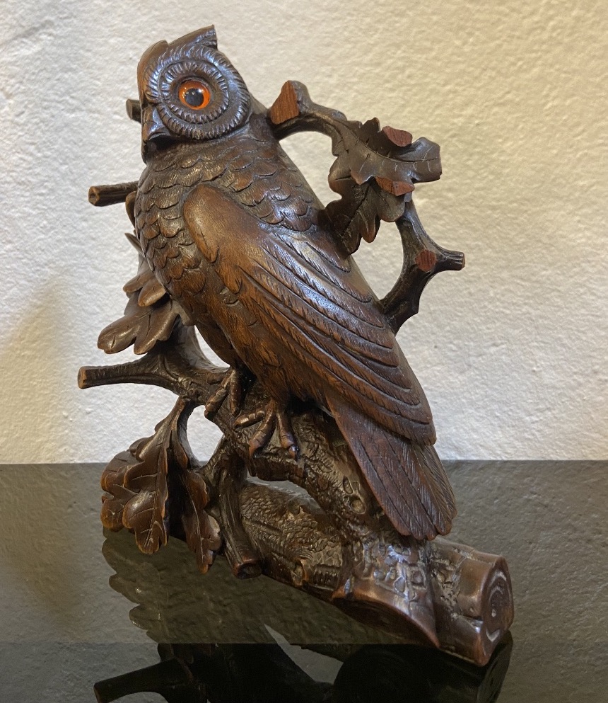 Small Carved Wooden Owl From The Black Forest, Late 19th Century-photo-3